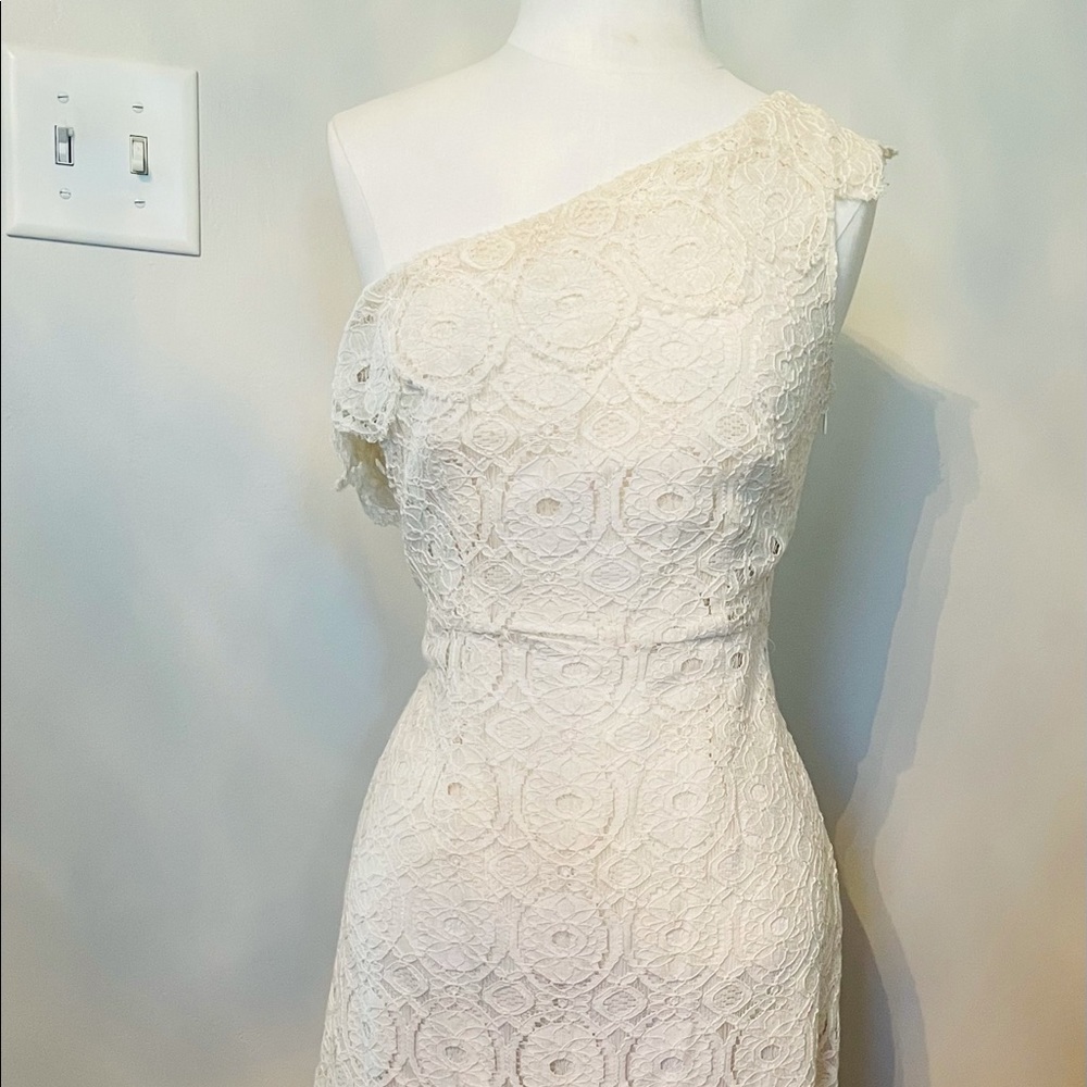 Cream lace one shoulder dress